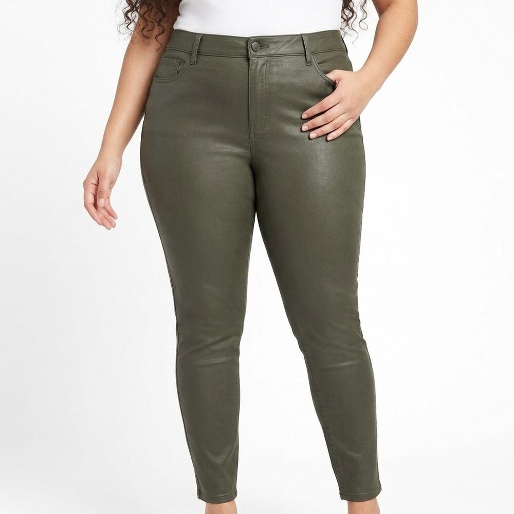 Lane Bryant Faux Leather Olive Skinny Leg Pants Women See Measurements